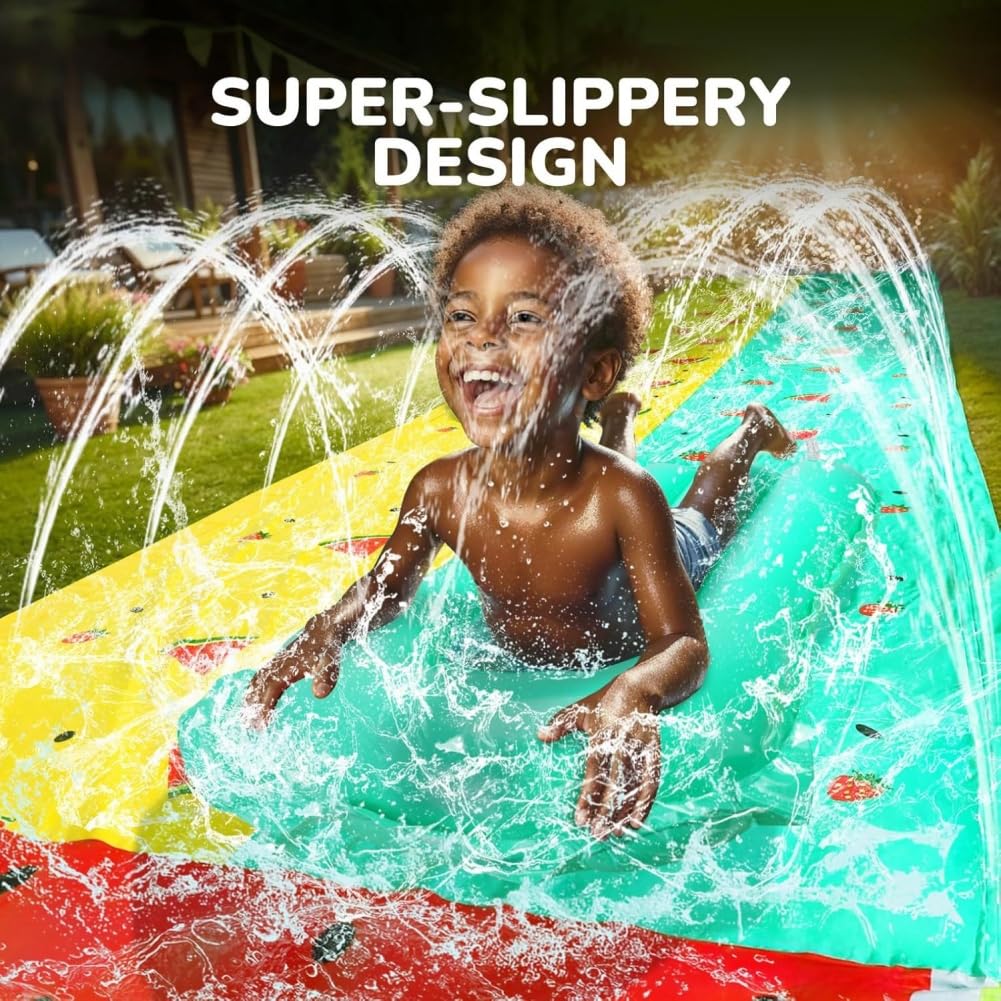 Wasserrutsche, 20ft/610cm Doble Tobogán de Agua y 2 Tablas, Tobogán Acuático Hinchable para Césped con Rociador para Niños 5 Años y Adultos, Juguetes de Verano para Jardín, Diversión al Aire Libre