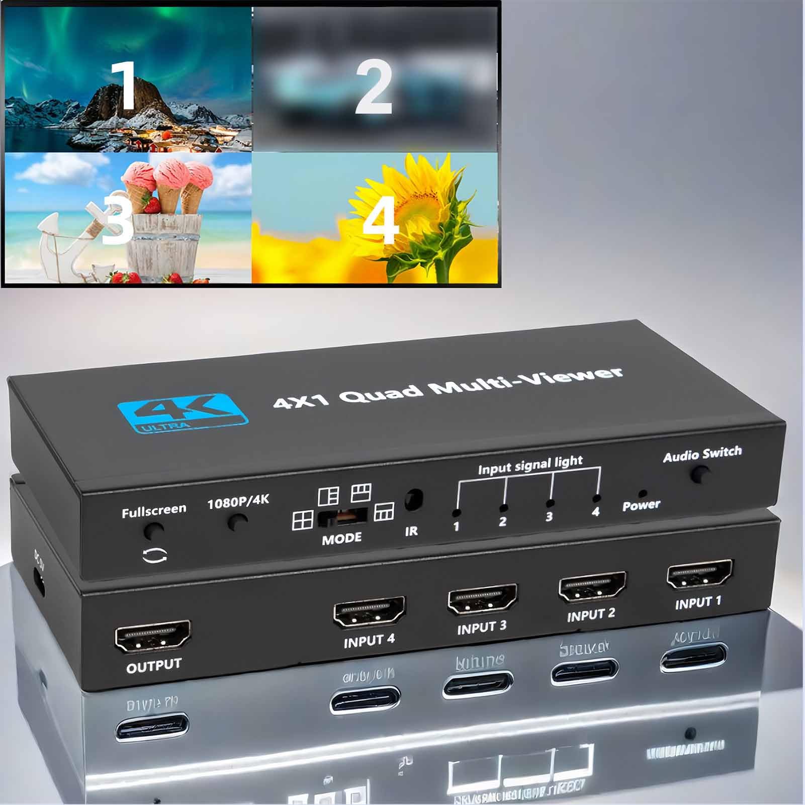 Asixxsix Splitter HDMI 4K 4 Ingressi 1 Uscita, Commutatore Schermo Segnale con Telecomando, Splitter HDMI Sottile 4K a 30 Hz 1x4 per TV PC, Lettore DVD, Console di Gioco, Proiettori