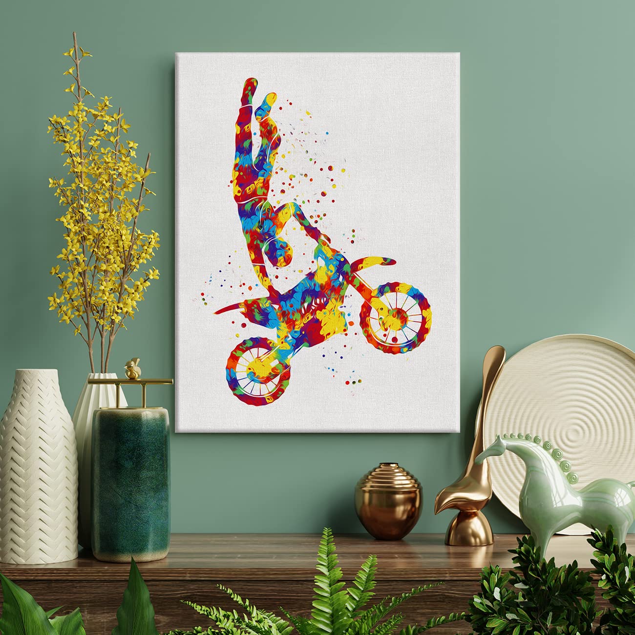 Motocross Wandkunst Leinwand Aquarell Fahrrad Motorrad Stunt Rennrad Drucke Bild Sport Poster Gerahmtes Zuhause Mann Höhle Büro Kunstwerk Wanddekor 29,2 x 38,1 cm