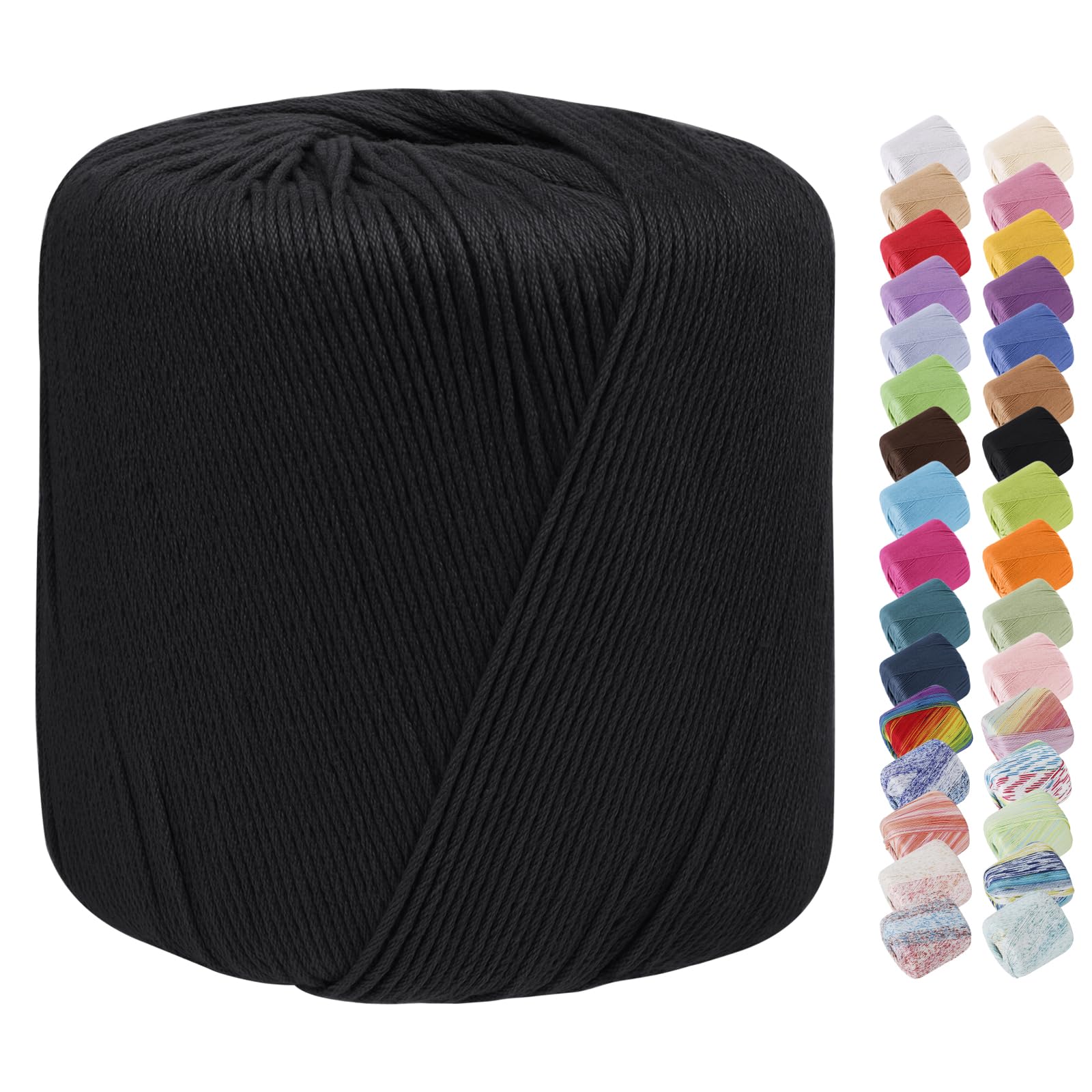 Uiopa Cotton Crochet Yarn 1mm x 125m, 8-Ply Cotton Yarn for Crochet, Hand Knitting Yarn Crochet Thread for Shawls, Hats, Doilies, Decoration, DIY Crafts (Black)