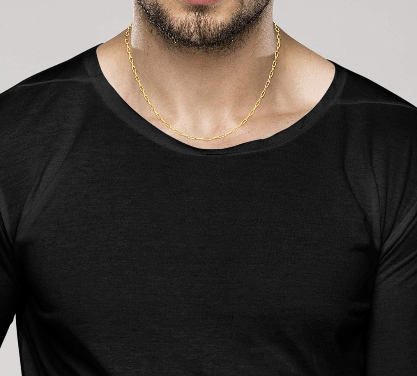 Miabella Italian Solid 925 Sterling Silver, 18Kt Gold Plated 2.5mm Paperclip Link Chain Necklace for Women Men, Made in Italy - Image 4