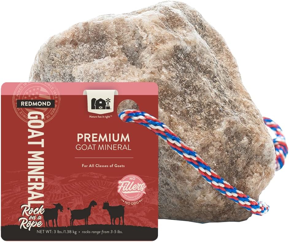 REDMOND Goat Mineral Rock on a Rope, Unrefined Salt (3-5 LB Rock)
