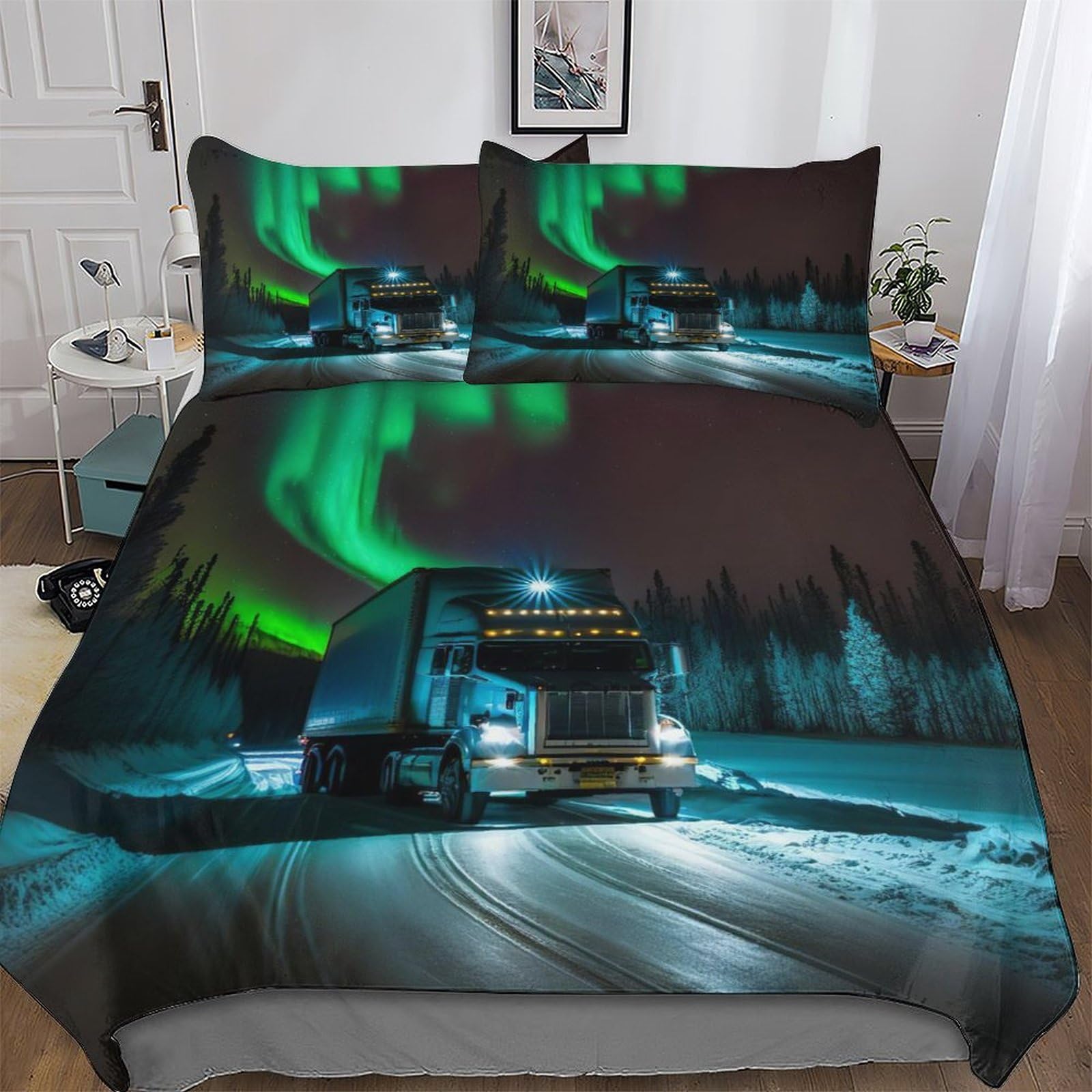 Parure de lit king size microfibre de qualité supérieure avec motif camion et taies d'oreiller