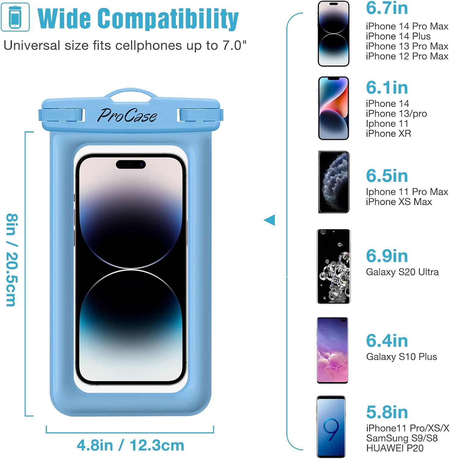ProCase Floating Waterproof Phone Pouch Waterproof Phone Case, Underwater Dry Bag Cell Phone Pouch for iPhone 14 13 12 11 Pro Max XS XR X, Galaxy S23 S22 S21 Ultra Pixel Up to 7.0" -2 Pack, Blue/Green