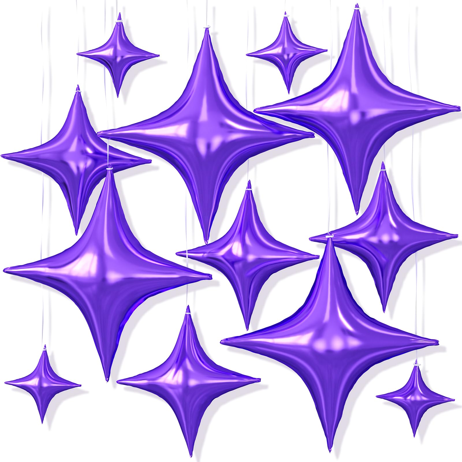 12PCS Purple Star Balloons, 26/18/10 Inch Star Foil Balloons, Metallic Purple Four Pointed Stars Balloon for Graduation Birthday Baby Shower Halloween Wedding Anniversary Butterfly Party Decorations โ image 1