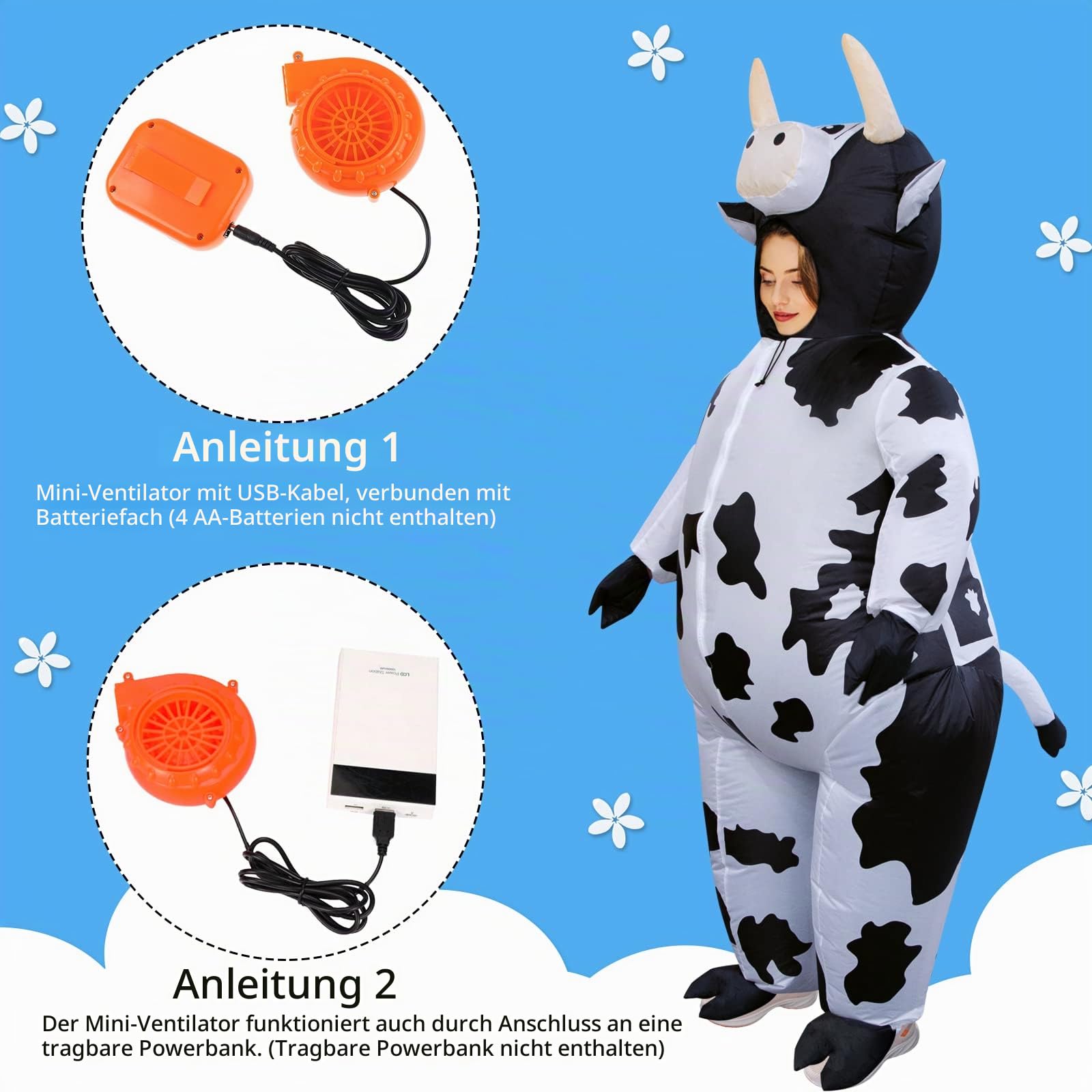 Poptrend Aufblasbare Kostüm Kuh Kostüme für Erwachsene Kinder, aufblasbares Kuhnkostüme, Halloweenkostüme für Männer Frauen, lustige Kostümpartykostüme