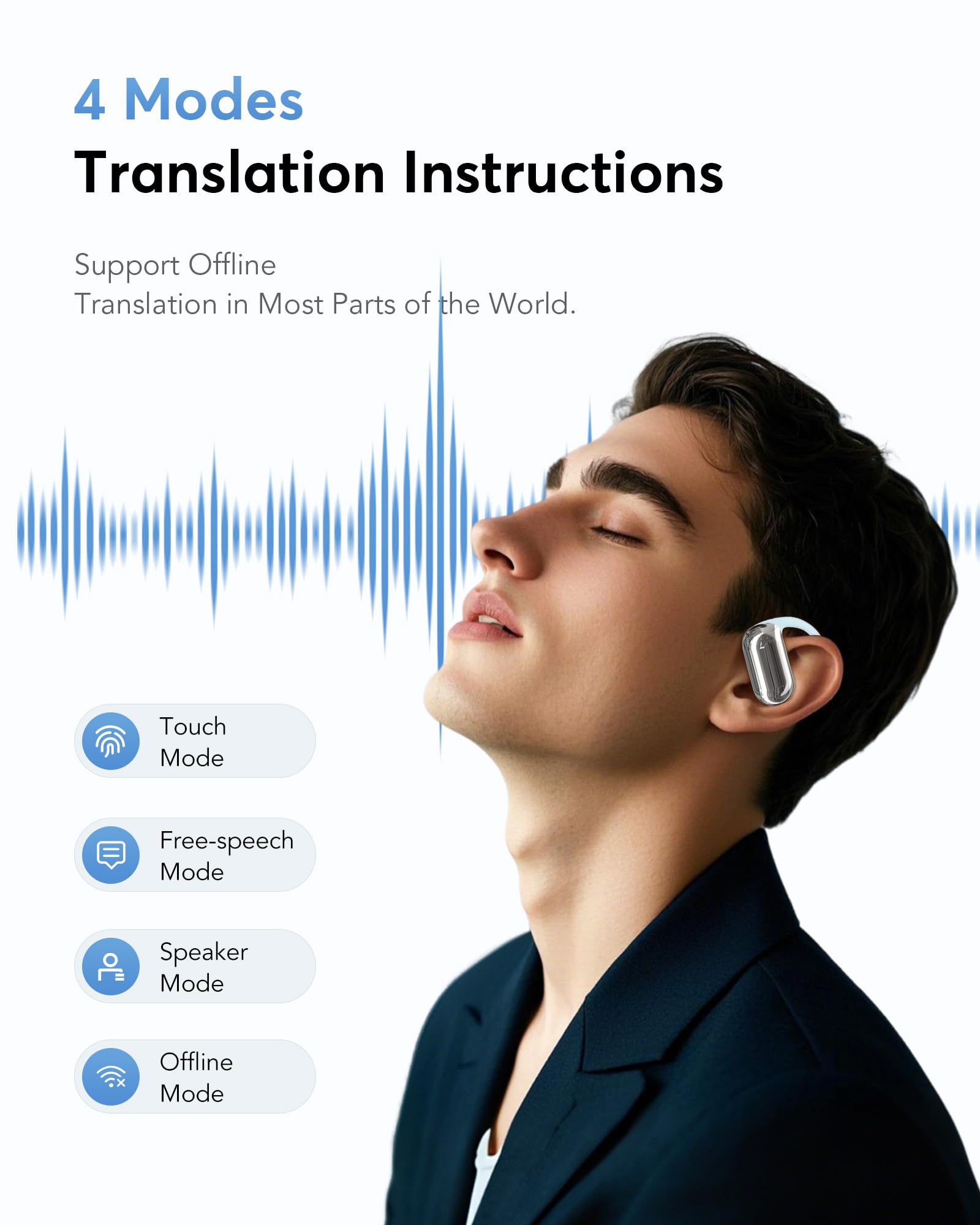 AI Cuffie Traduzione Simultanea in 188 Lingue , 2026 4 in1 Auricolari Traduttore Vocale Istantaneo Multilingue,Bluetooth 6.1 Wireless 60 ore con ENC Mics, Cuffie Traduzione Adatto per affari (blu)