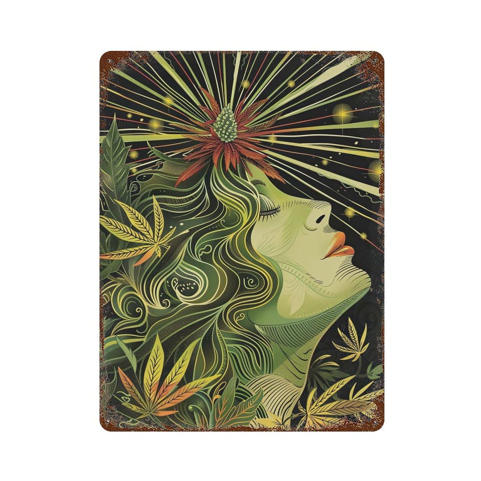 Rust Effect Weed XI Retro Metal Sign 15.7"x11.8", Classic Wall Plaque for Cafe, Home Bar And Lounge Decor