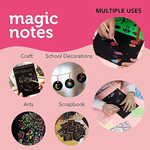 Miniatura 3 de Incraftables Juego de papel para rascar arco iris. Kit de notas mágicas con 30 piezas de papel de arte para rascar, 5 lápices de madera y 4