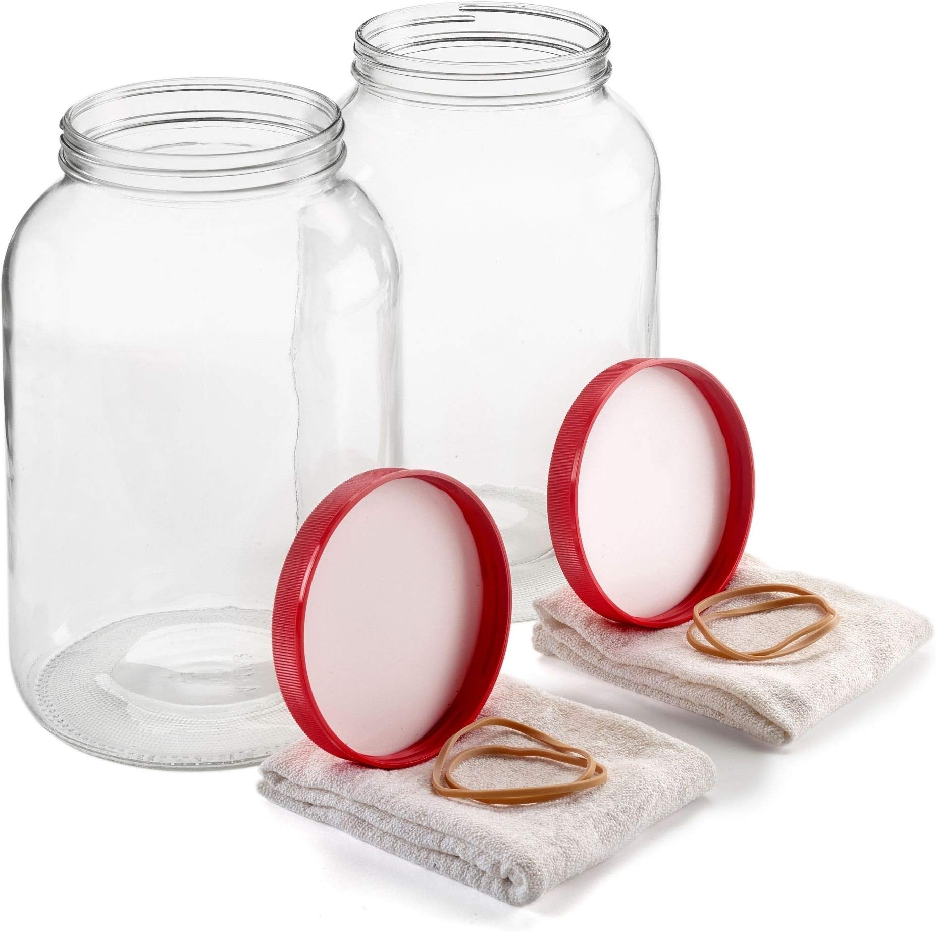 2 Pack - 1 Gallon Glass Jar w/Plastic Airtight Lid, Muslin Cloth, Rubber Band - Made in USA, Wide Mouth Easy to Clean - Kombucha, Kefir, Canning, Sun Tea, Fermentation, Food Storage