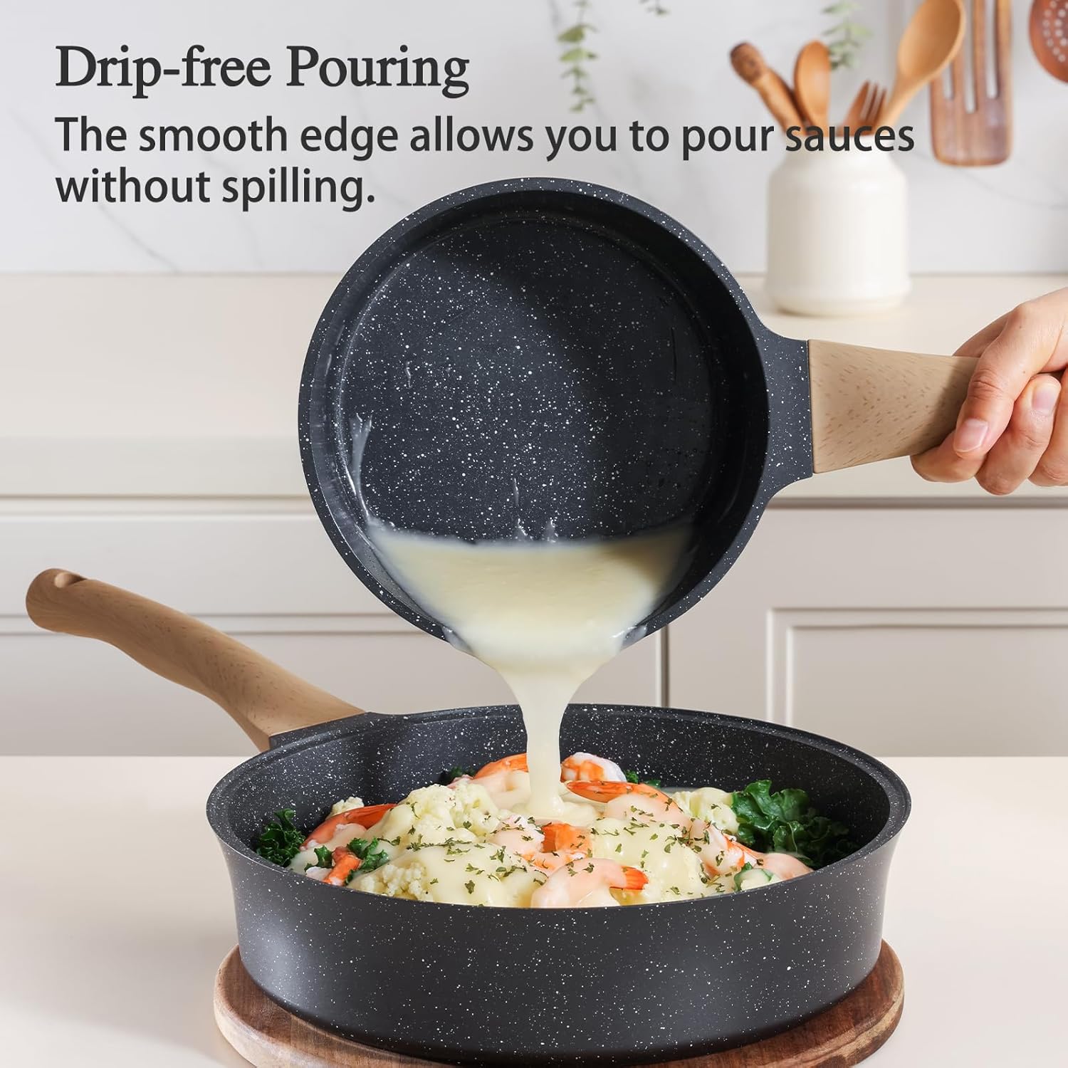 Nonstick Saucepan with Lid, 2 Quart German Greblon Ceramic Sauce Pan, Non Toxic Sauce Pot with Cover for Multipurpose Use, PTFE, PFOA & PFAS Free, Induction Compatible. - Image 5