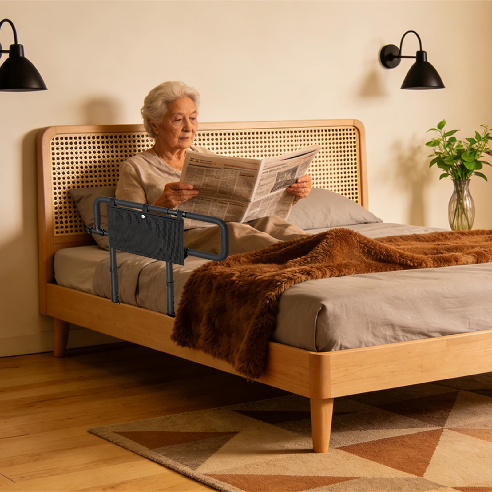 Griglia per letto per anziani, 60,5~80,5 cm, pieghevole, con regolazione in altezza, supporto di sicurezza per cura, recupero, anziani, aiuto per alzarsi e alzarsi