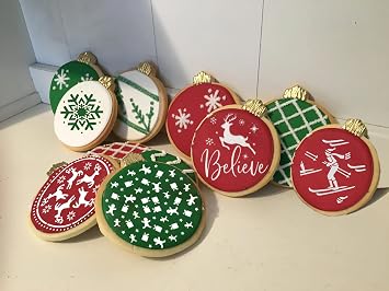 Merry Christmas Cookie Stencils Decor, Include 9Pcs Christmas Cookie Pattern Ho Ho Ho/Christmas Tree Gift/Elk Deer/Skiing/Merry Christmas/Snowflake Cookie Stencils, DIY Christmas Decorations