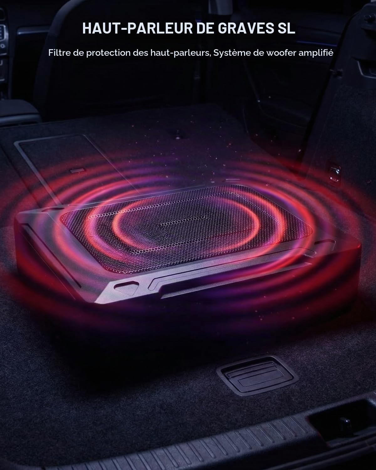 Subwoofer Voiture Ultra-Plat 1000 W Max, Amplificateur Intégré | Boîtier Compact sous Siège, Basses Renforcées et Montage Facile pour Voiture et Camion