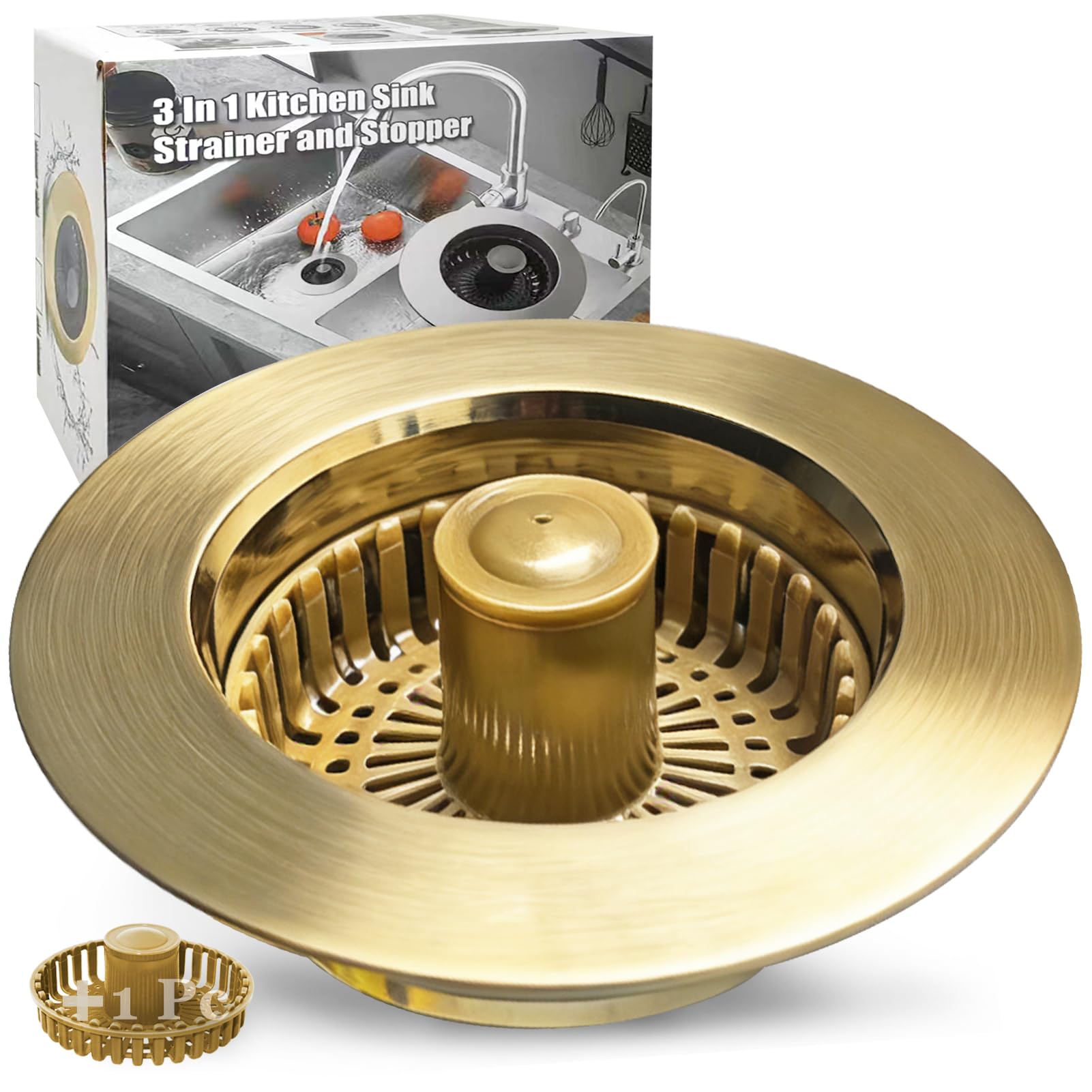 Anlige Kitchen Sink Drain Strainer, 3 in 1 Pop Up Kitchen Sink Stopper