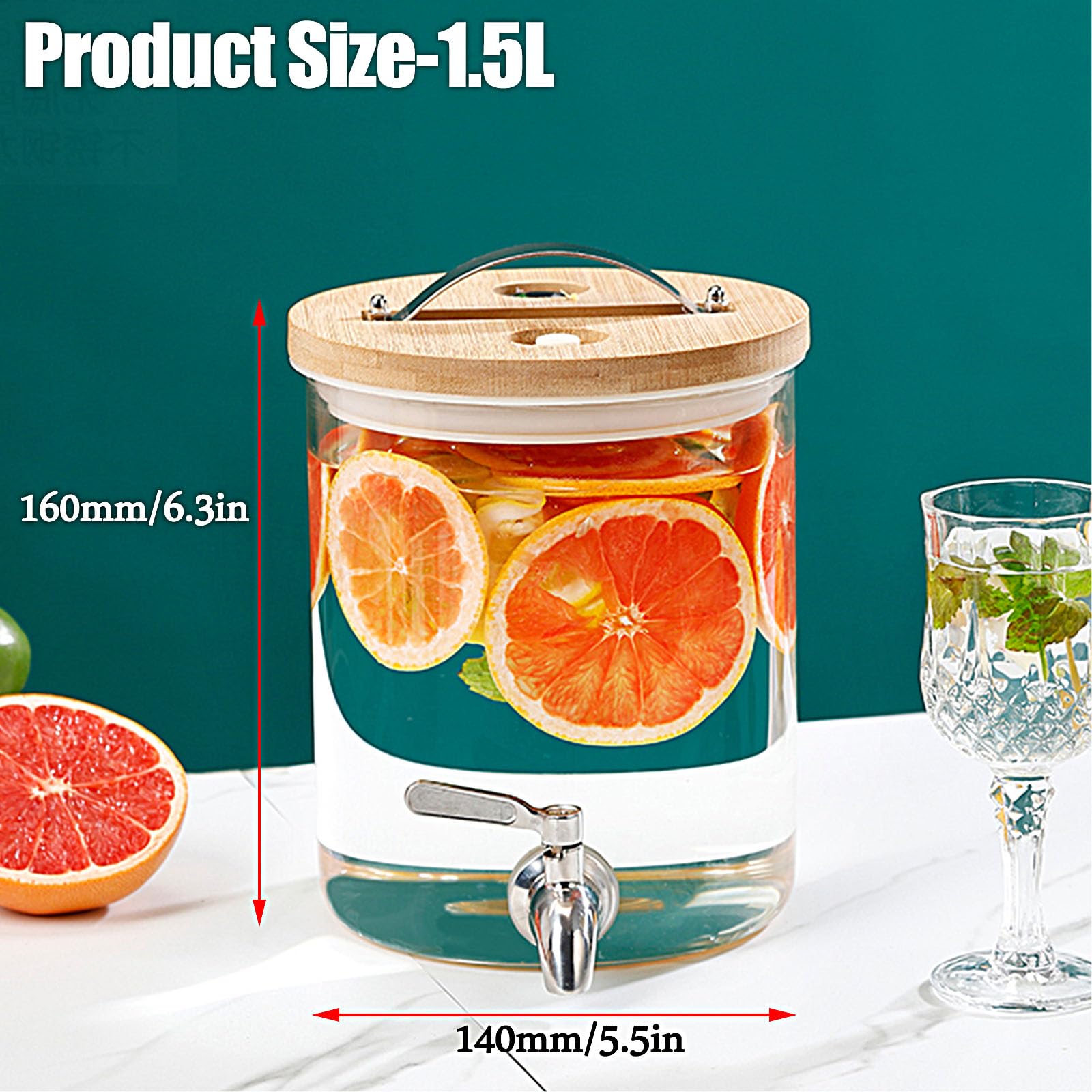 Getränkespender,Glaskaraffe Mit Deckel,Glaskrug Mit Wasserhahn Und Deckel Aus,Getränkekaraffe Glaskrug Für Kalt & Heiß Wasser Eistee Kaffee Milch Saft,1.5L