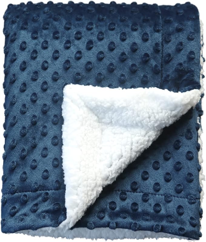 CREVENT Manta de bebé Sherpa acogedora, suave y cálida, para cuna, cochecito, regalo para bebés, uso en todas las estaciones (30 x 40 pulgadas, punto azul marino)
