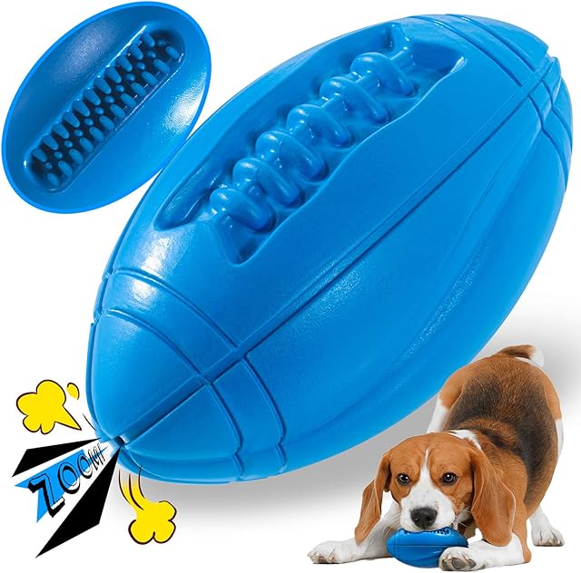 Squeaky Dog Toys for Aggressive Chewers, RANTOJOY Tough Dog Toys Dog Chew Toys for Large Medium Dog, Durable Dog Toys Dog Interactive Toy Dog Toy Ball Football Rubber Safe Puppy Teething Dog Toy