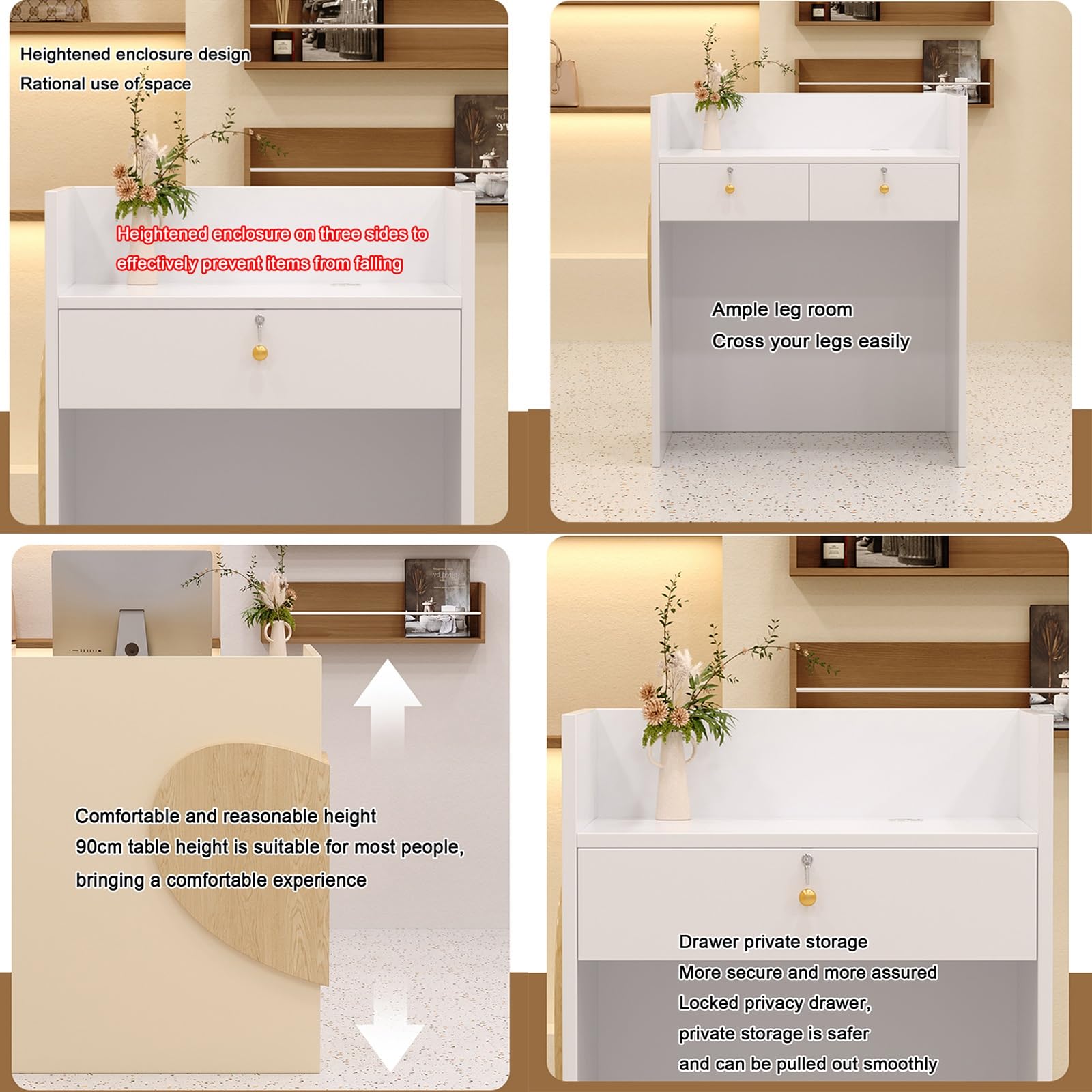 Moderner Rezeptionstheke mit Schubladen, kompakter Büro-Empfangstisch, Kassenschreibtisch (D, 60 x 90 cm) für kleine Räume