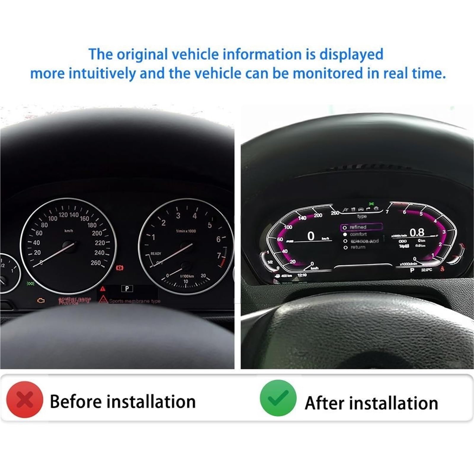 12,3'' Cyfrowy zestaw wskaźników samochodowych pasujący do BMW F30 F31F32 F34 F35 GT Kokpit LCD Prędkościomierz Deska rozdzielcza Wirtualny Zestaw zaślepek radiowychRamka do radia