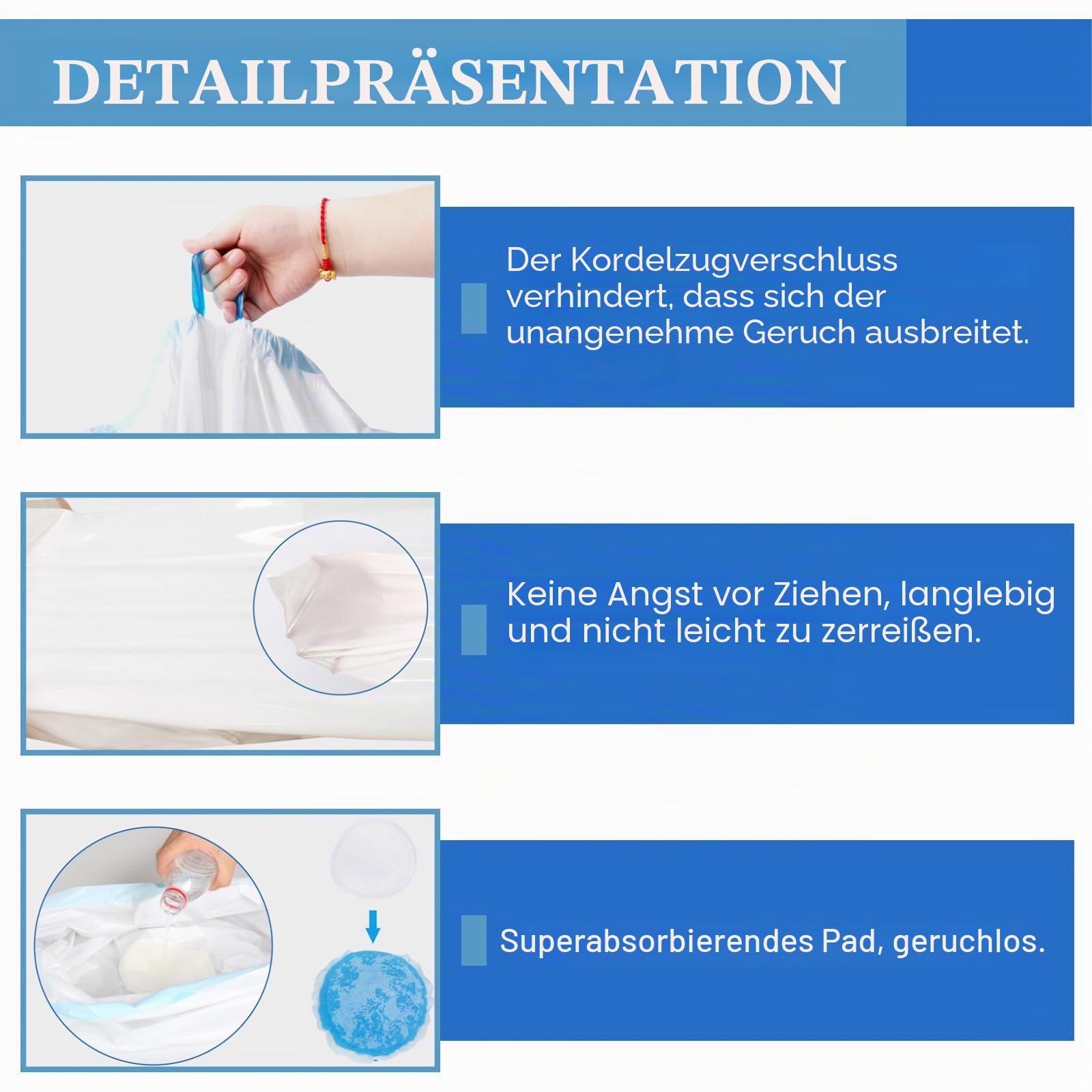 40er Set Toilettenbeutel mit saugfähigen Pads, Bettpfanneneinlagen WC-Beutel-Einweg mit Einweg-Kommode Toiletteneinlagen, Ideal für Toiletteneinlagen für Toilettenstuhl