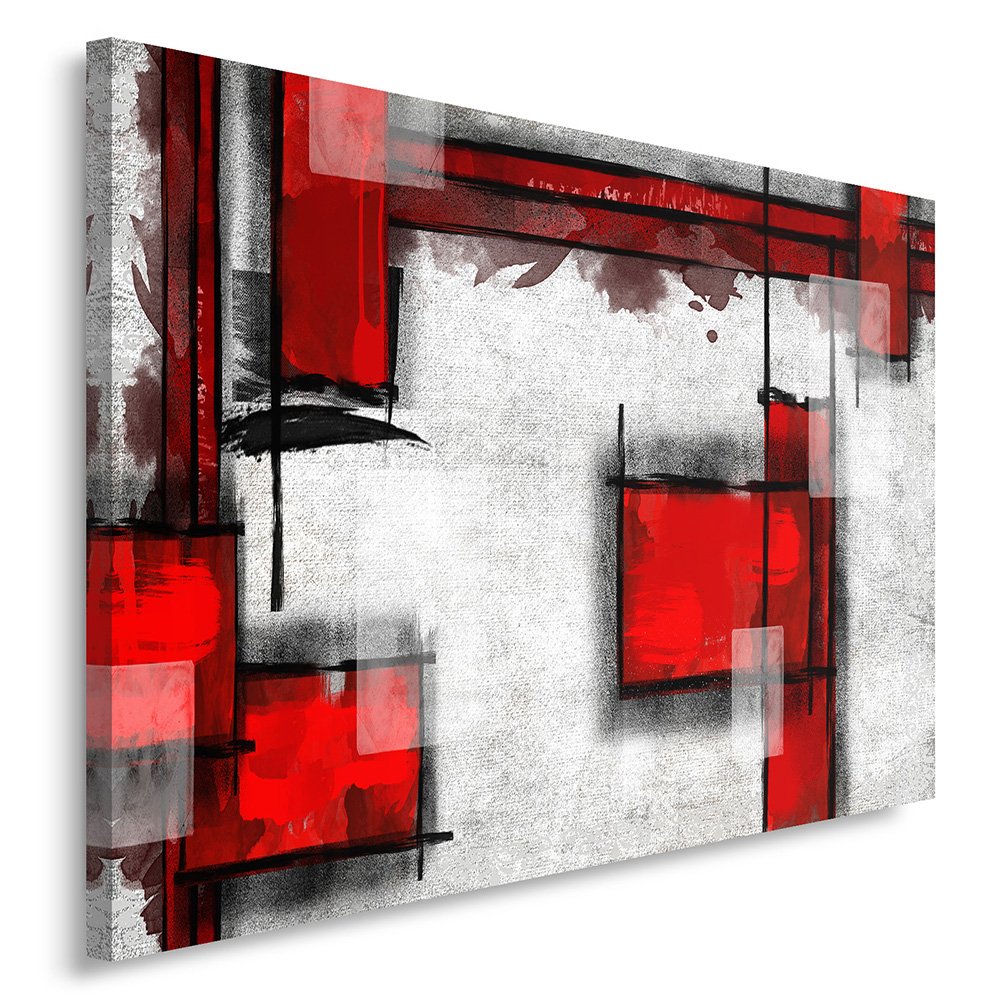 Feeby Impression Sur Toile Abstraction Géométrie XXL 120x80 cm 1 pièce Tableaux Tableau Mural Image Moderne Décoration Murale Artistique Photographie Design Chambre Salon Cuisine Noir Rouge Blanc