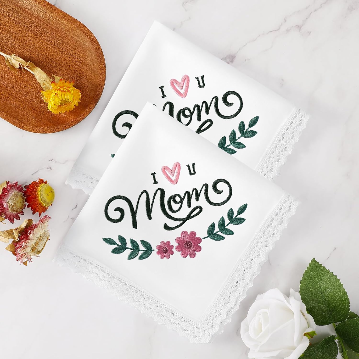 Embroidered Handkerchiefs for Women, Cotton Lace Handkerchiefs for Mom Keepsake Gift On Mother’s Day Birthday Wedding - Image 5