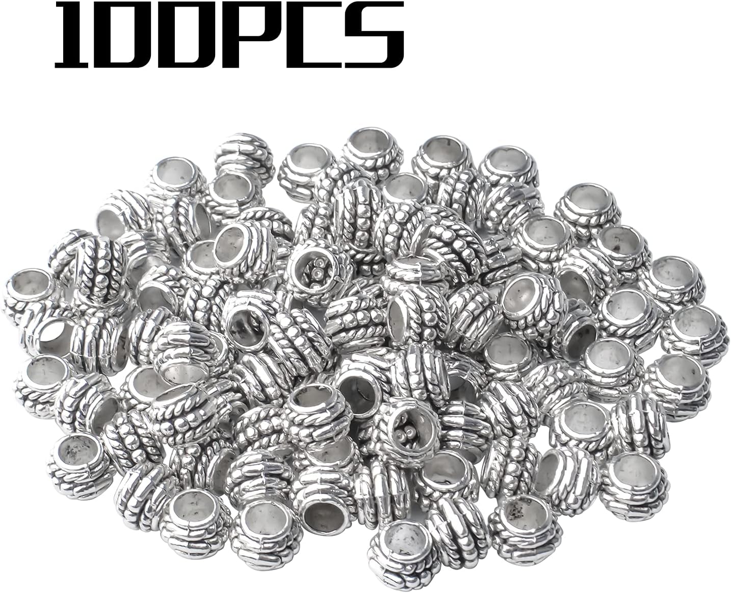 BronaGrand 100pcs Tibetan Antique Silver Large Hole Spacer Beads Alloy European Rondelle Beads Spacers Loose Spacers Jewelry Bead Charms for DIY Jewelry Crafts Making(8×6mm, Hole:4.5mm) - Image 2