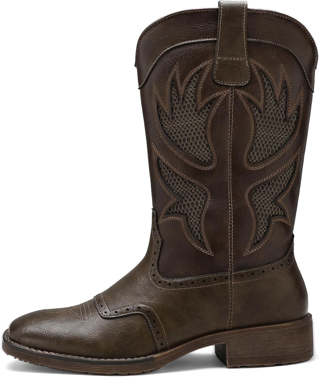 Cowboy Boots for Men Western Retro Boot with Square Toe Classic Fashionable Embroidered Pull On Durable Slip Resistant Country Boots