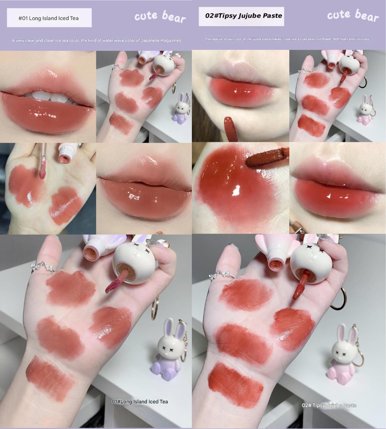 Gege Bear Cute Bunny Keychain Lip Tint | Hydrating, High-Shine Lip Stain |Moisturizing Lightweight, Long-Lasting, Non-Sticky Lip Gloss | Soft & Smooth Lip Color | Korean Beauty Lip Tint | Smudge-Proof, Glossy Finish Lipstain| Nourishing Lip Makeup For Women| Shades #01 (#1, 2g) 1