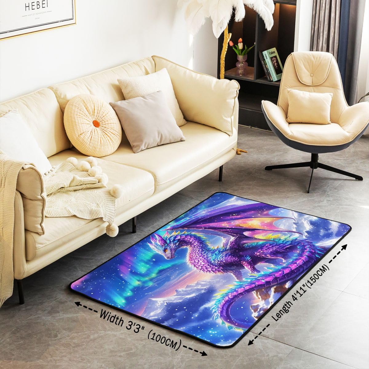 Lila Drache Wohnzimmer Teppich 100x150cm Märchen westliches Tier Thema Schlafzimmerbereich Teppich für Kinder Teens Himmel Sternenberge Indoor Matte Heimdekor