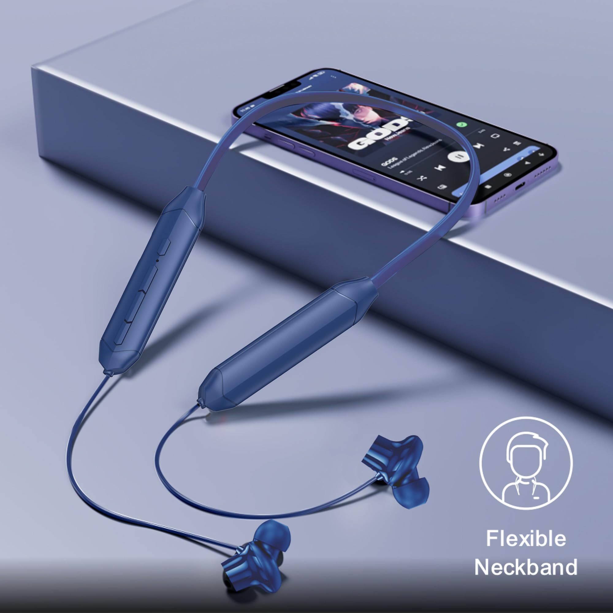 Kratos Blue Bluetooth Neckband with 55H Playtime, Deep Bass, Stereo Sound, HD Calls, Magnetic Earbuds, Voice Assistant, Type-C Fast Charging, Rich Audio, Hollow Switch for Comfort & Style — Amazon image 7
