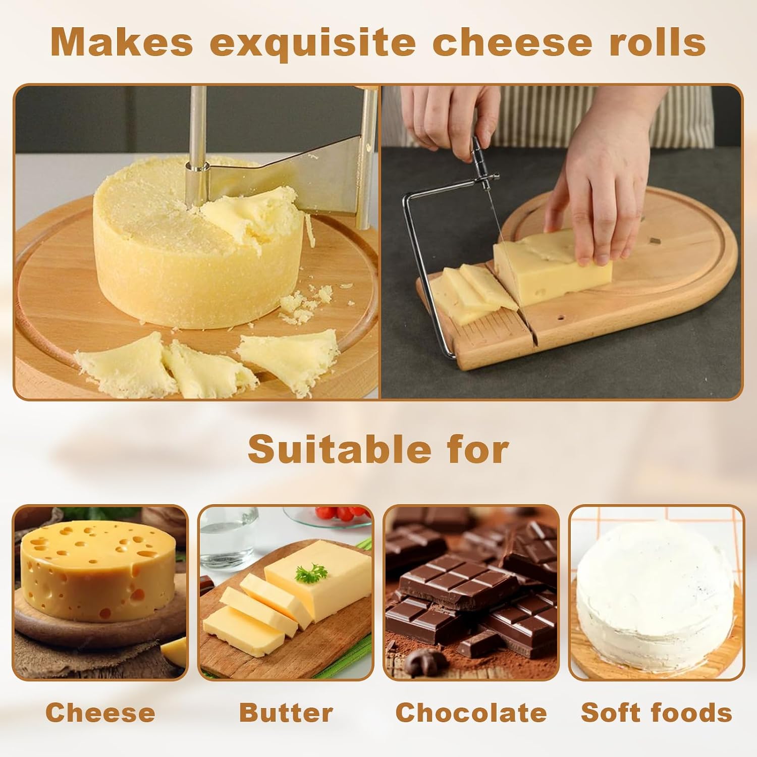 Girolle Cheese Shaver, Cheese Curler Flower Maker Wheel Slicer, Cheese Shaver Wheel with Sharp Stainless Steel Blade & Wood Base, Cheese Curler for Home Parties, Dessert Shops