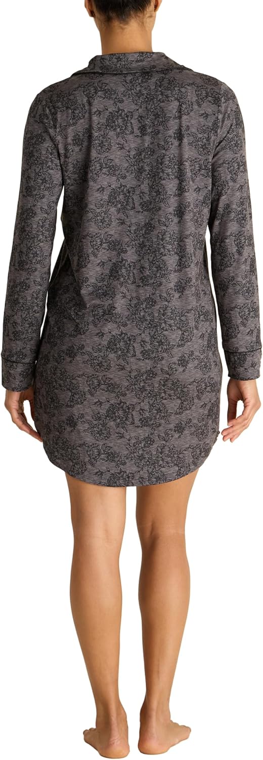 TAHARI Women's Long Sleeve Button Up Notch Collar Nightshirt with Piping and Pocket - Image 3