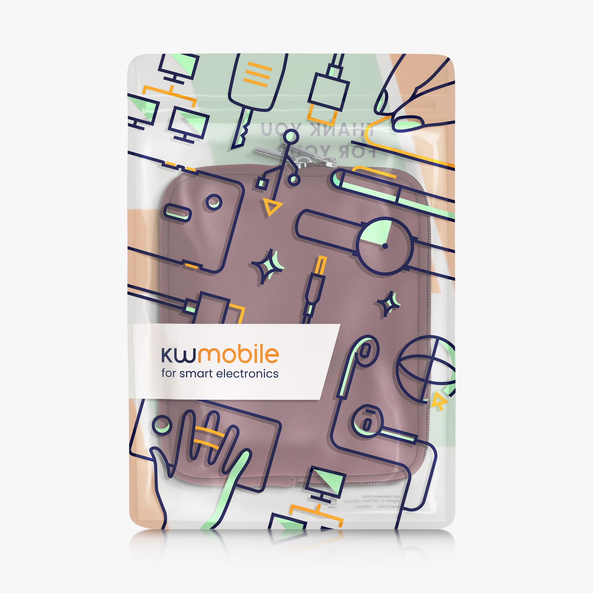 Custodia Universale per eReader kwmobile, Copertina in Neoprene Malva con Chiusura a Zip, Misura 17,5 x 14,7 x 1 cm