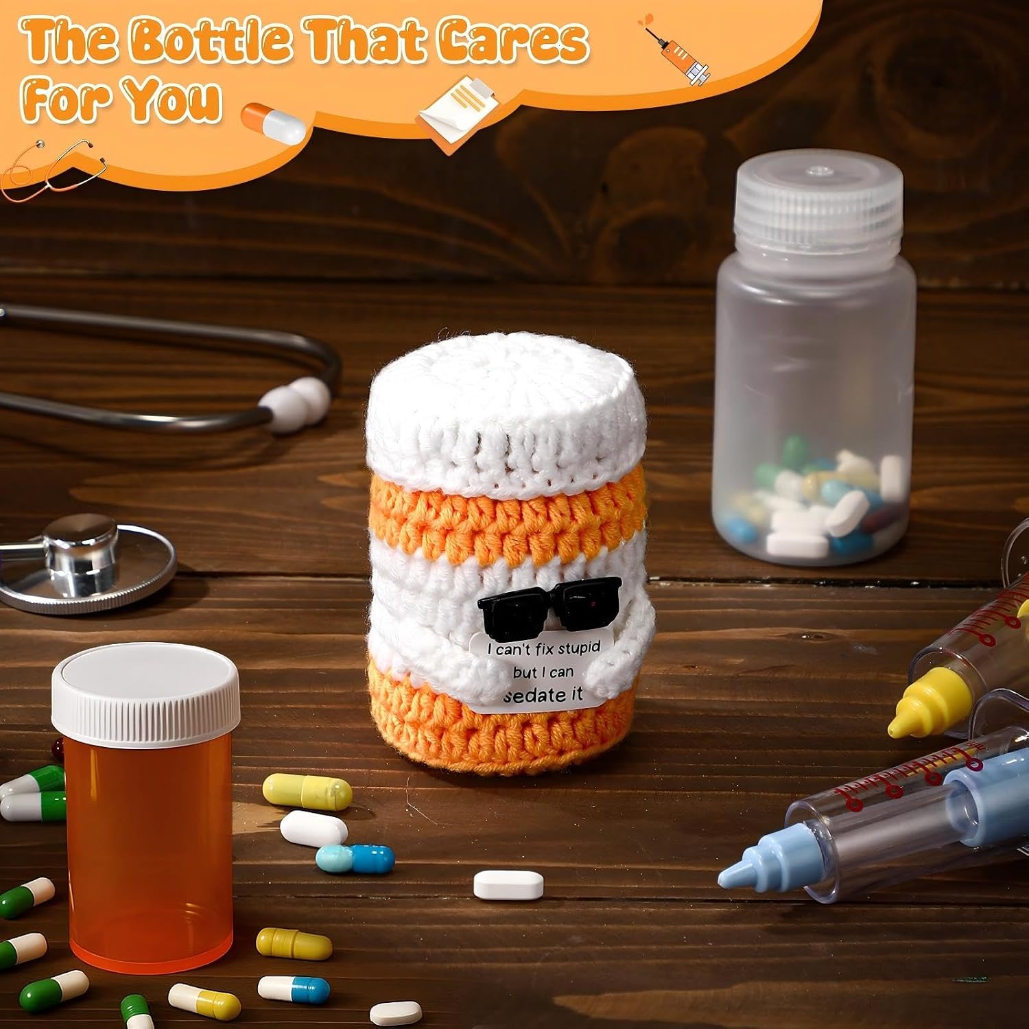 Sosation 1 Pcs Nurse Graduation Gift Pharmacy Crochet Prescription Pill Bottle Positive CNA Week Gift Pharmacist Inspirational Card for Pharmacy Technician Doctor Women Rn LPN Medical (1 Color)