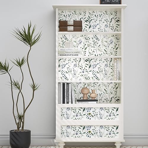 Miniatura 6 de Papel tapiz de hojas azules, papel tapiz bohemio para despegar y pegar, papel de contacto vintage de hojas verdes, papel de pared floral blanco,