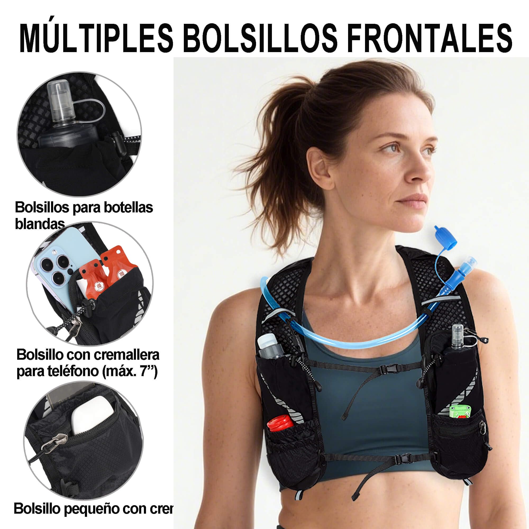 Chaleco de Hidratación para Trail Running Mochila Correr con Bolsa de Agua de 1.5L, Ligera y Transpirable 5L Mochila de hidratación para Maratón Ciclismo