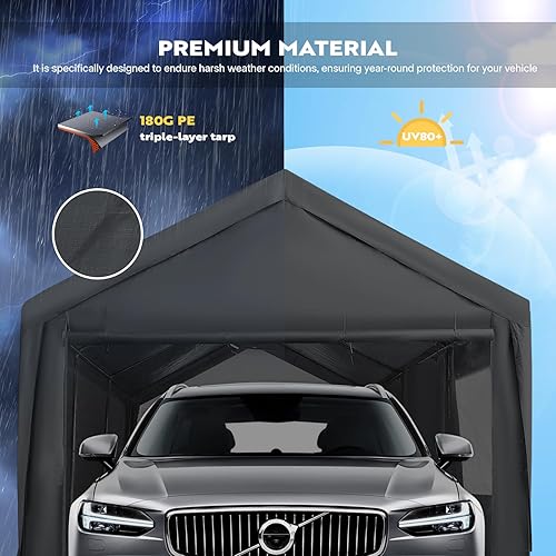 Miniatura 3 de VIVOHOME Cochera de 10 x 20 pies, garaje portátil resistente con 4 ventanas ventiladas enrollables, puerta con cremallera y paredes laterales