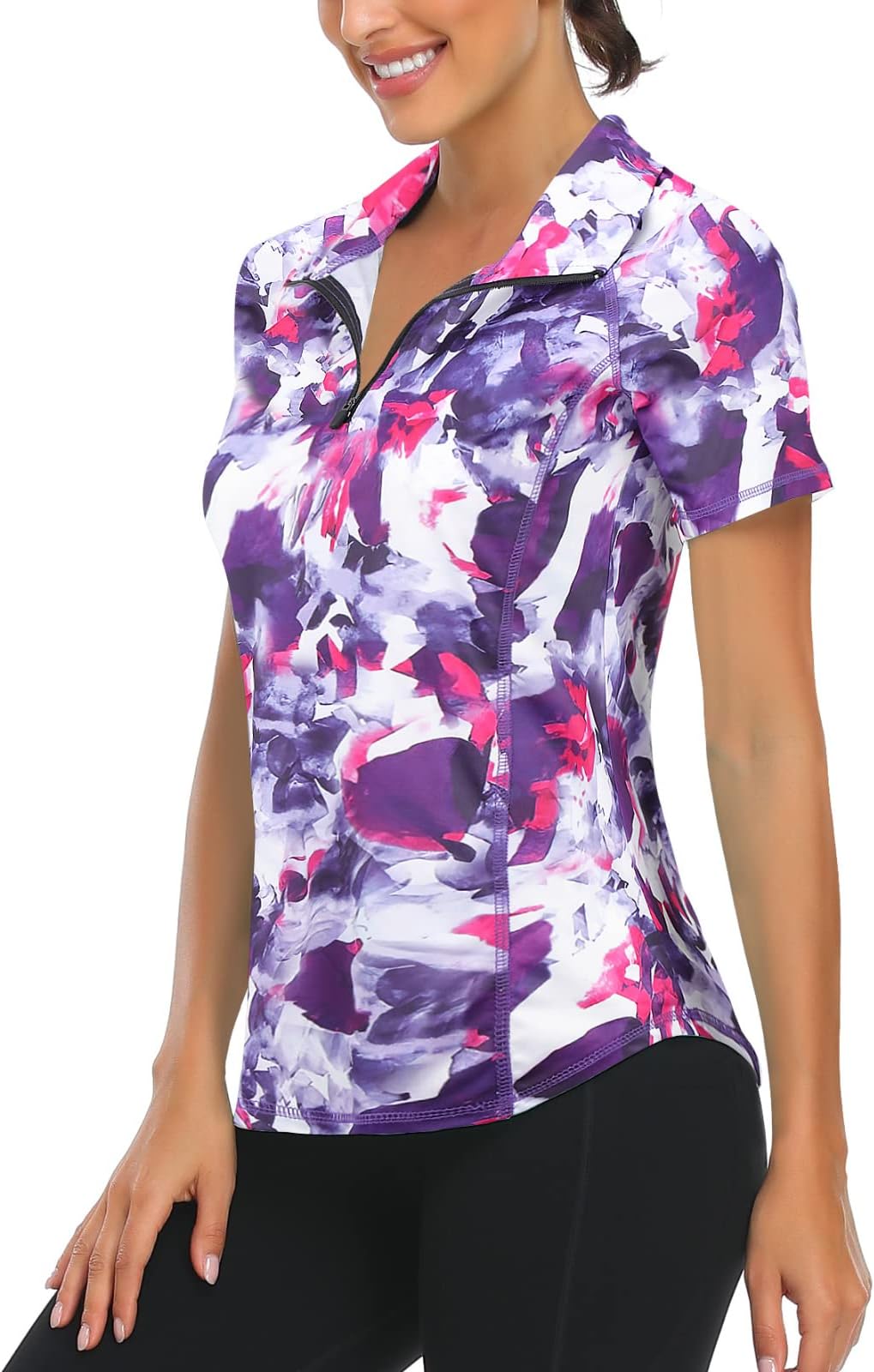 Gym Top Women Short Sleeve Polo Shirts 1/4 Zip Up Moisture Wicking Golf Tops Sports Workout Running Tshirt S-XXL