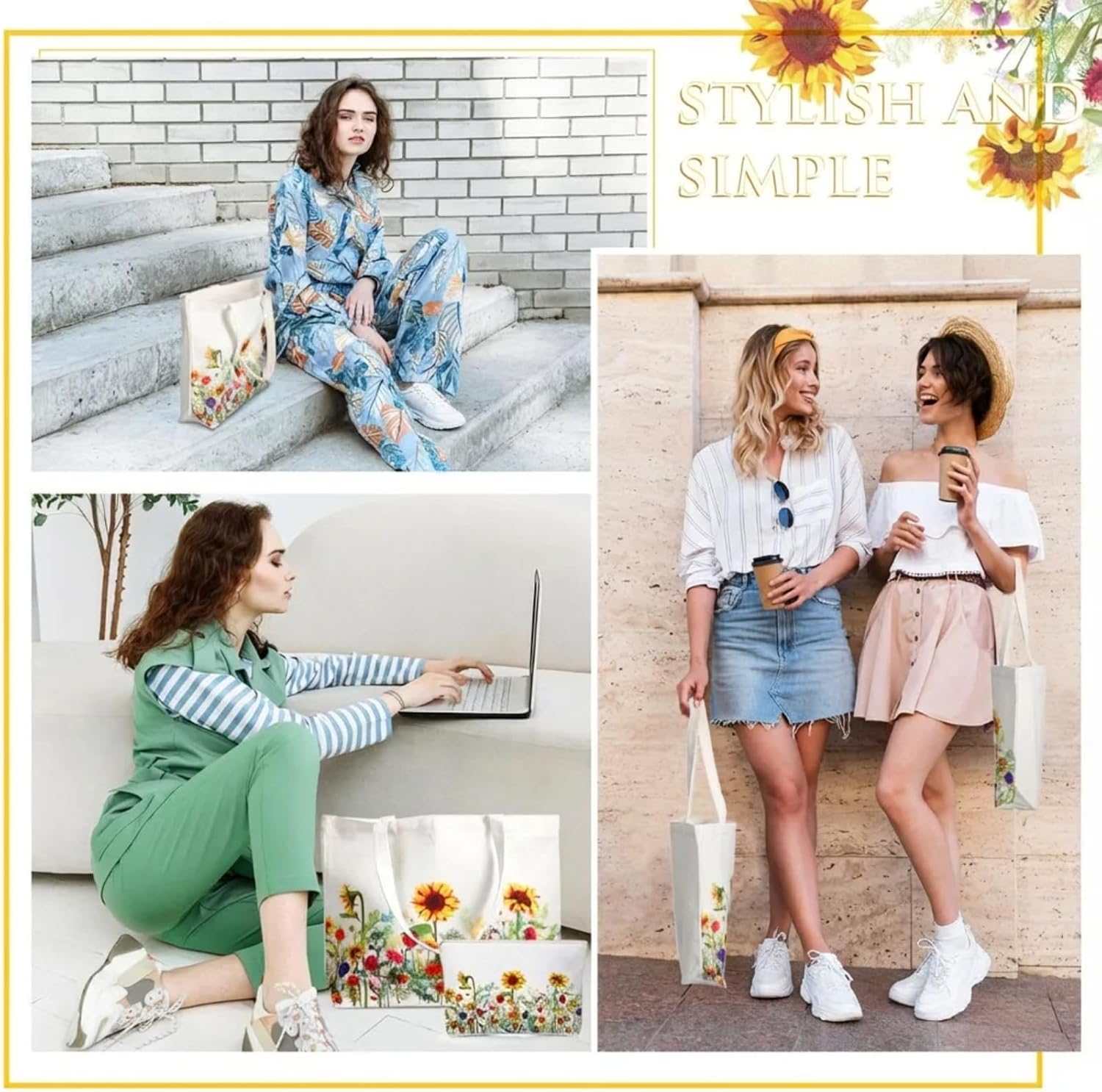 Sadnyy 2 Pcs Sunflower Aesthetic Canvas Tote Bags with Makeup Zipper Pouch for Women Valentine Galentine Cute Floral Reusable Shoulder Tote Bag for Teacher Beach Shopping Travel Work Gym Grocery - Image 7