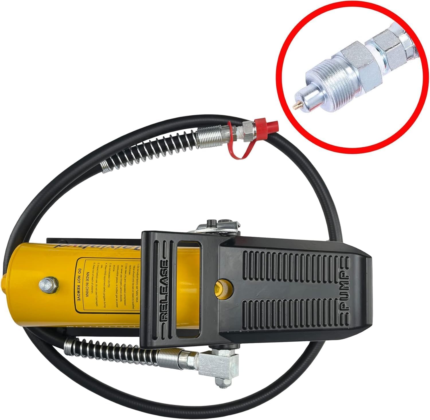 Xingehyd Air Hydraulic Pump 10,000 PSI 10 Ton Porta Power Hydraulic Air Foot Pump Control Lift with Air Line Lubricator Yellow