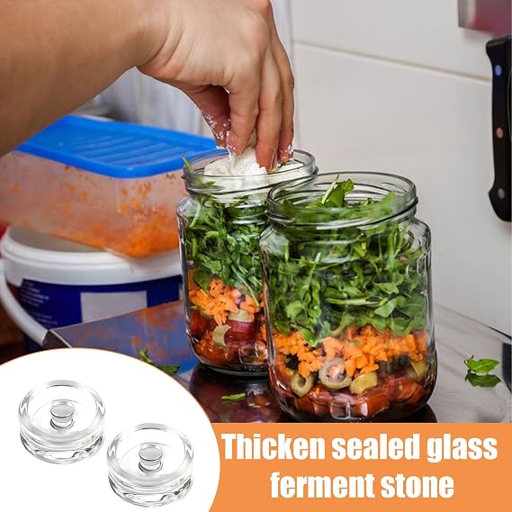2 Pack Glass Fermenting Weights (7cm) For Pickle Pebble Glass Fermentation Weights With Easy Grip Handle For Pickles,Kimchi In Wide Mouth Mason Jar Remove Excess Brine