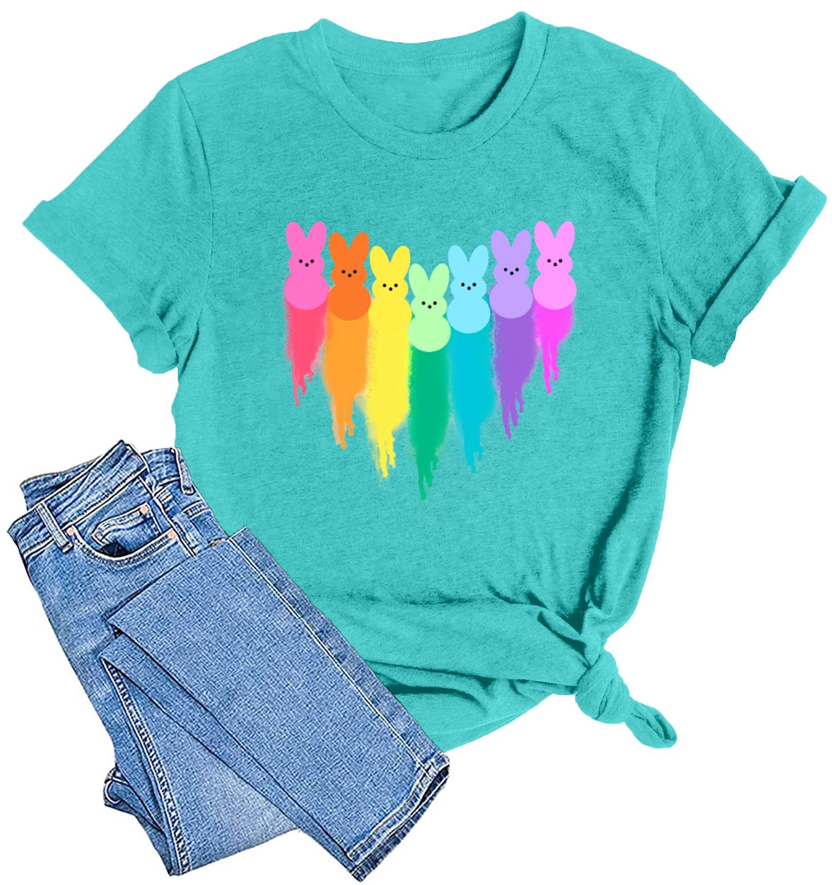 Women Happy Easter T Shirt Bunny Rabbit Graphic T-Shirt Funny Letter Printed Shirts Short Sleeve Tops