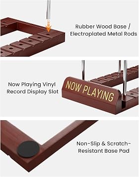 HULISEN Vinyl Record Holder for 50 LPs, Wooden Now Playing Display Stand