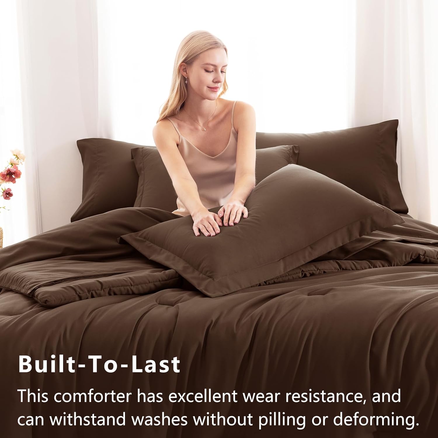 CozyLux Queen Comforter Set Brown, 7 Pieces Bed in a Bag Queen Size Comforter Set with Sheets, Bedding Sets with Down Alternative Comforter, Fitted Sheets, Flat Sheets, Pillow Shams and Pillowcases - Image 3