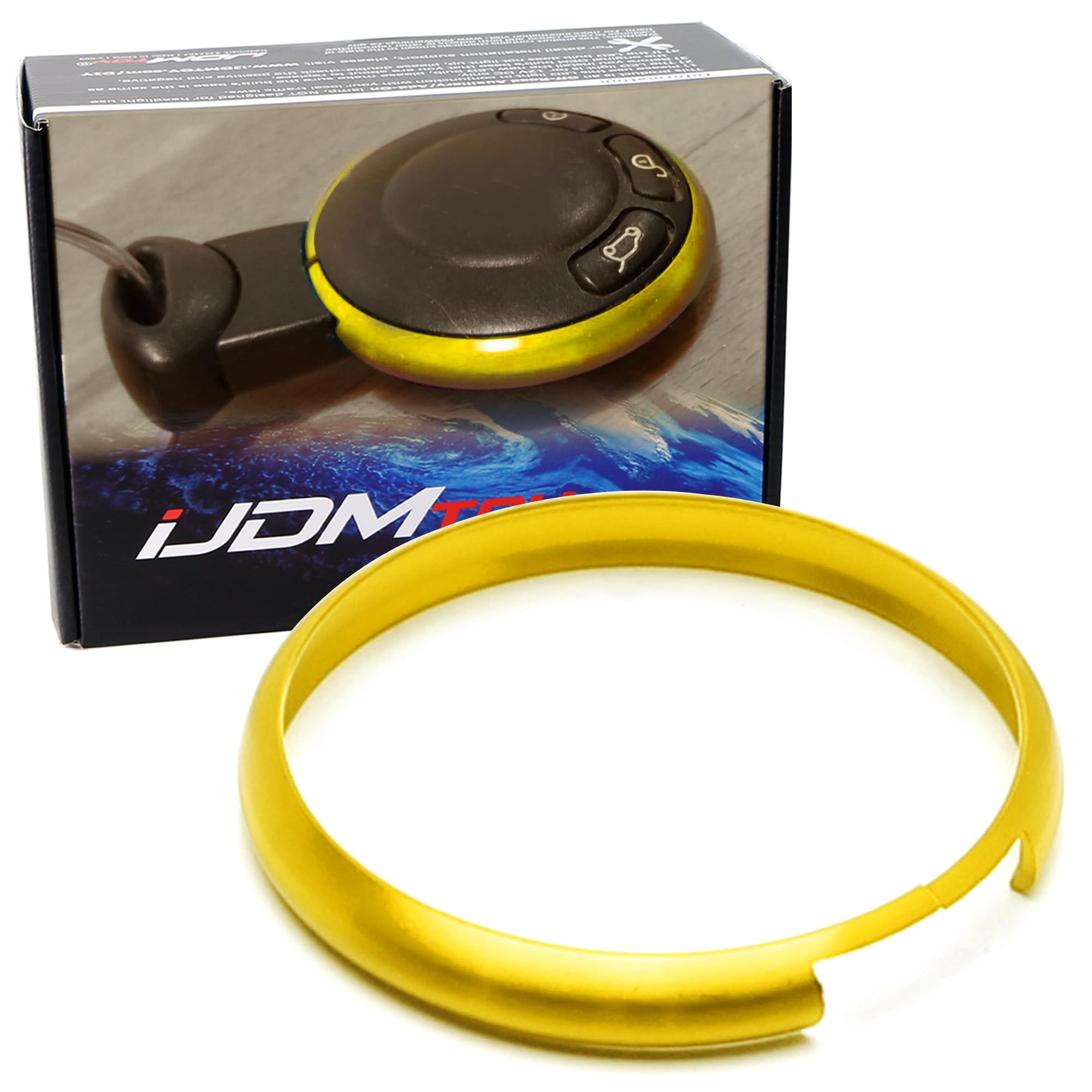 iJDMTOY Gold Aluminum Smart Key Fob Surrounding Ring Decoration Compatible with 2008-2014/2015 Gen2 Mini Cooper R55 R56 R57 R58 R59 & Gen1 R60 R61