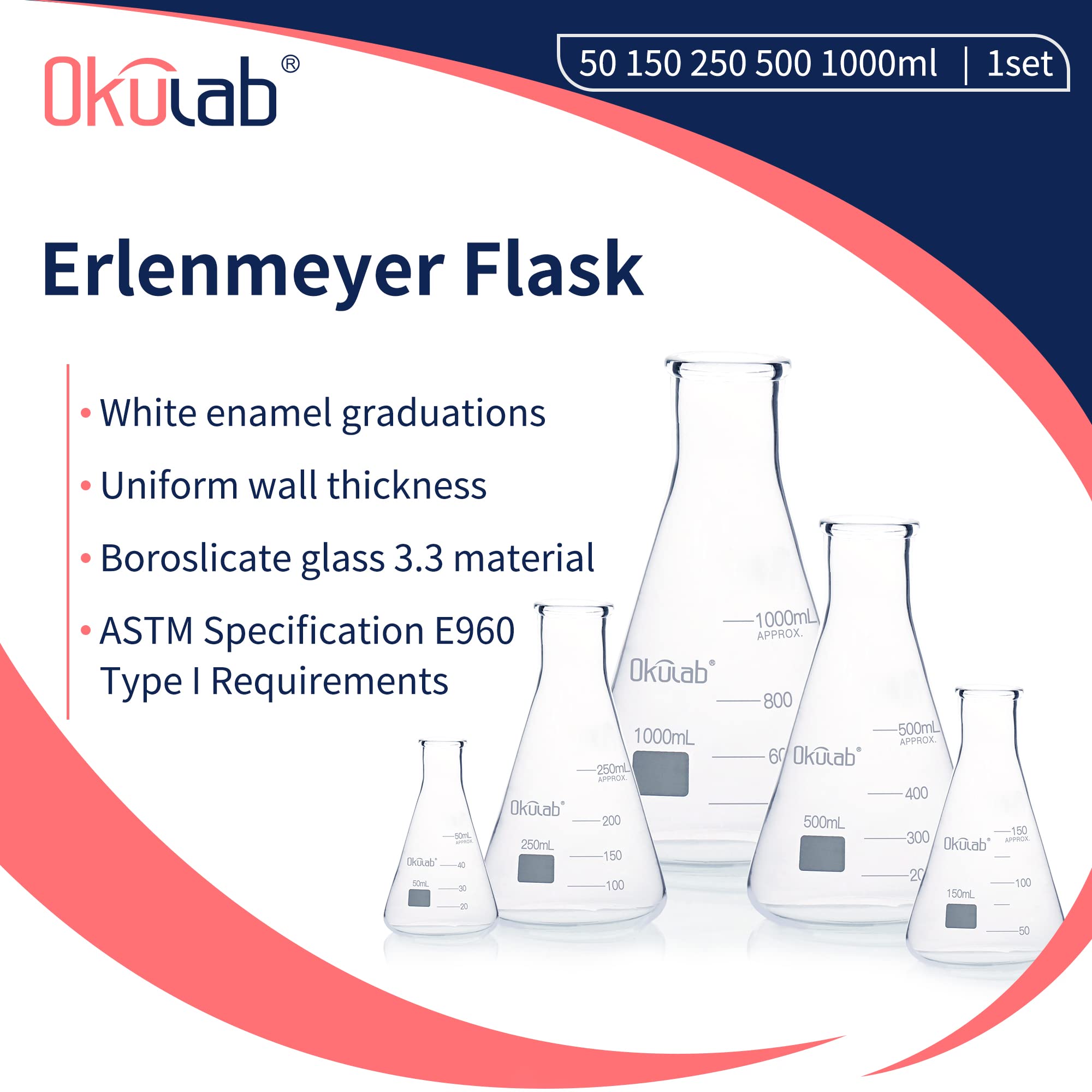 Set 3 Boccette Erlenmeyer In Vetro Borosilicato - 50ml, 100ml, 250ml, Collo Stretto, Per Laboratorio - Foto 8