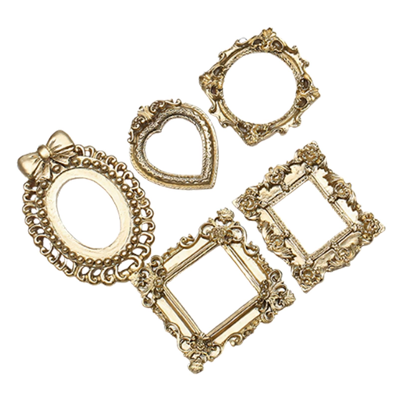 Buxuaaaa 5PCS Golden Resin Picture Frames with Intricate Carved Pattern Miniature Picture Frames for Wall Display Wall Deck