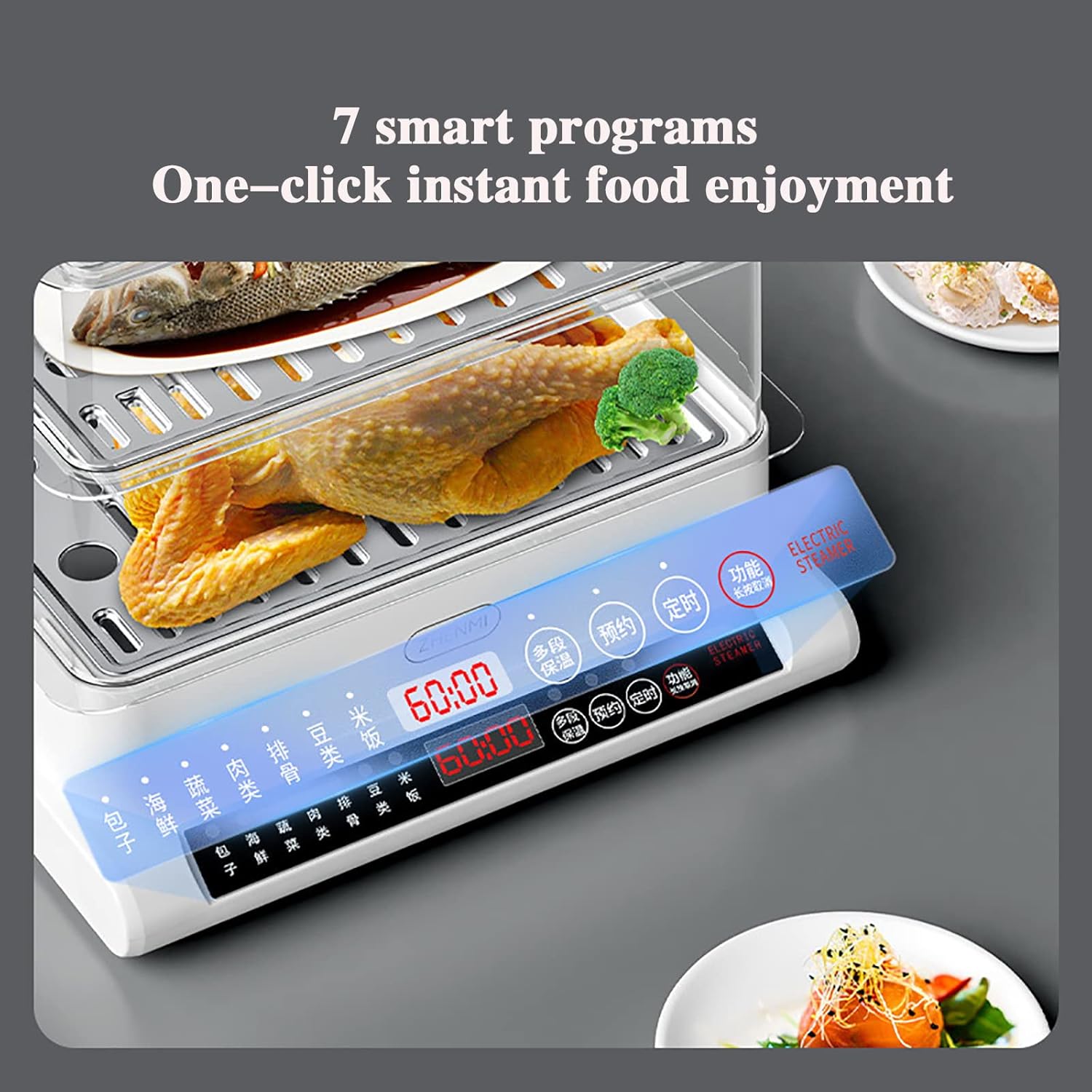 Electric Food Steamers, 20L Three-Layer Multi-Function Steam Box, with 2 Tier Stackable BPA-Free Baskets, 24 Hours Appointment, 7 Preset Cooking Mode,Healthy Fast Simultaneous Cooking